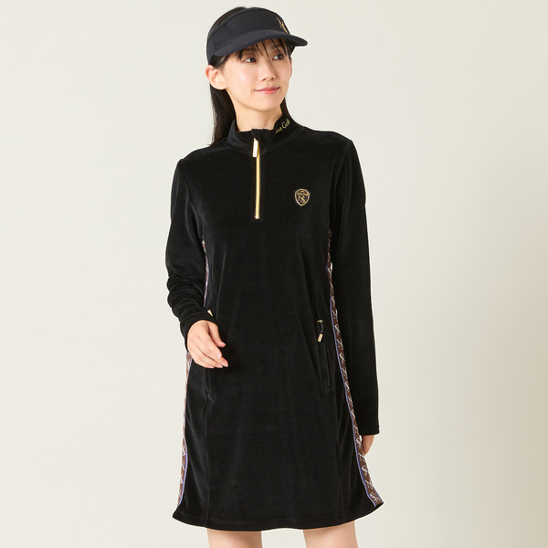 【レディース】ヘビーベロアハーフジップワンピース
