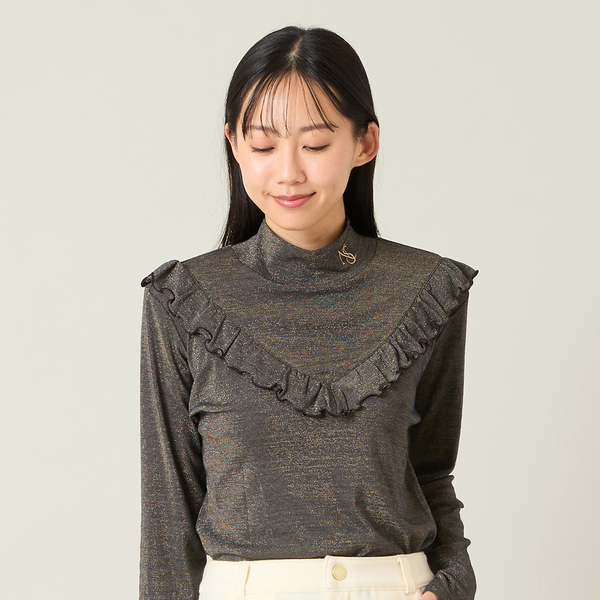 【レディース】ラメ入り長袖モックネックインナー