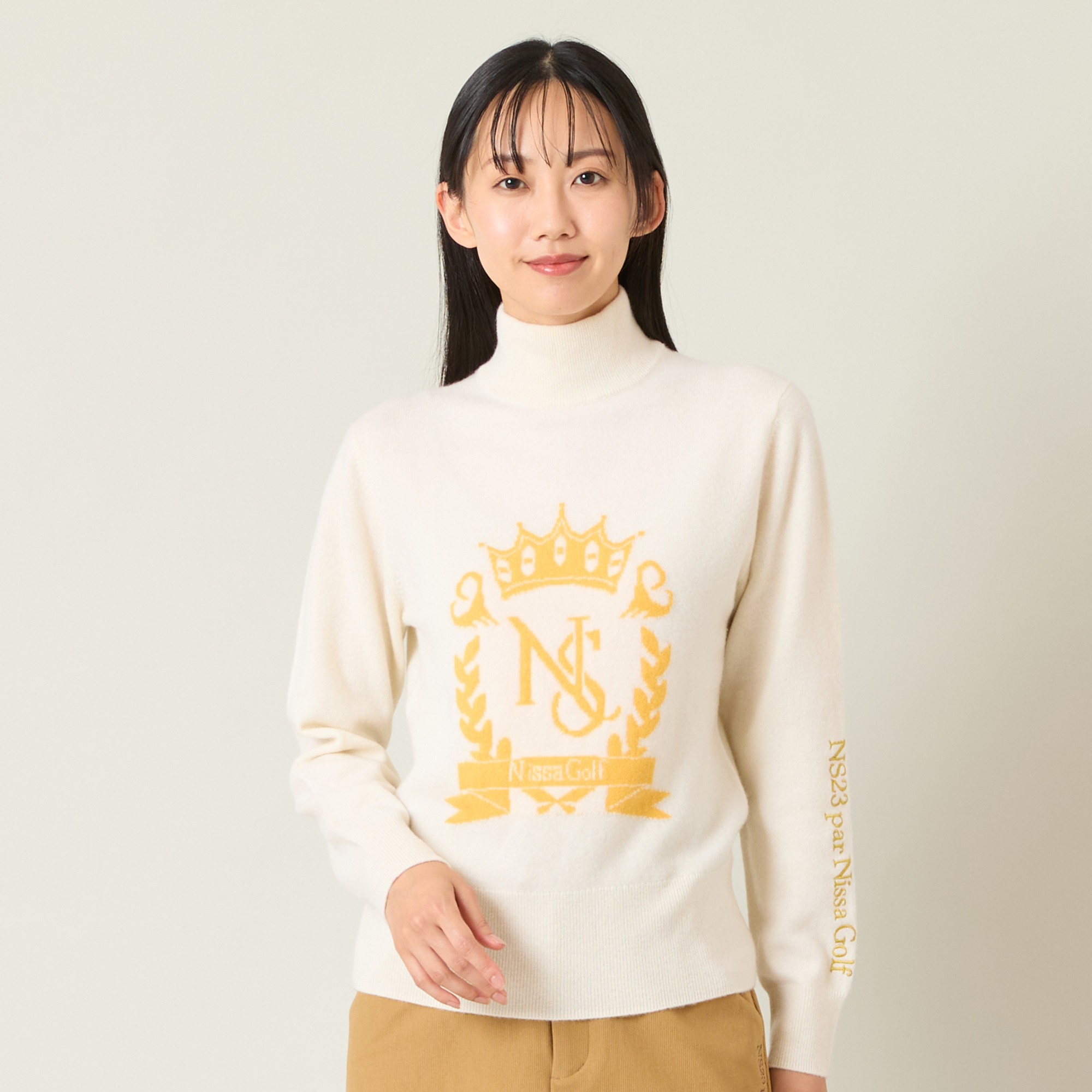 【レディース】オリジナルロゴカシミヤインターシャニットセーター