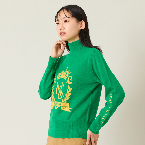 【レディース】オリジナルロゴカシミヤインターシャニットセーター