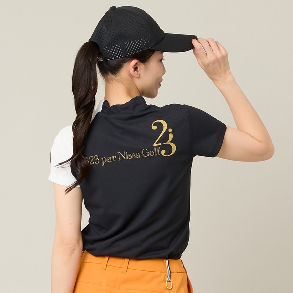 【Women's】【吸湿速乾／UVカット／エコ素材】切り替えモックネック