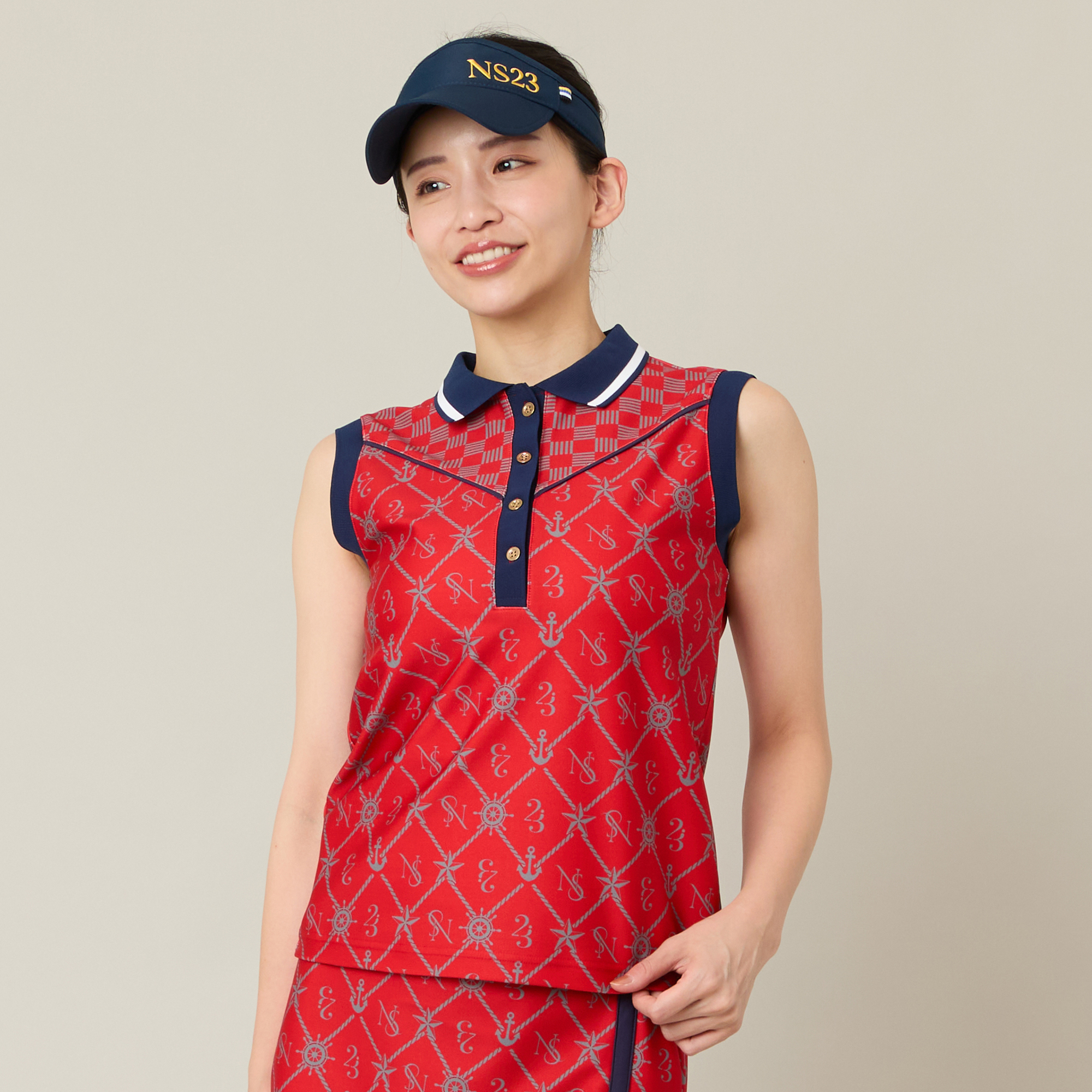 【Women's】【セットアップ可】マリーンプリントノースリーブ